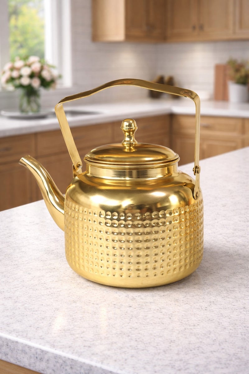 Royal Premium Stainless Steel Dotted Gold Kettle – 1 Liter | Elegant 16x12 cm Tea & Coffee Pot - Image 1